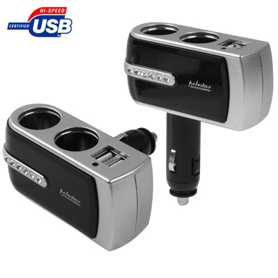 In Car 2x USB & Twin Sockets for GPS / Mobile Phone / PDA