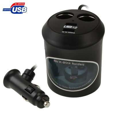 In Car Cup Holder Power + 2x USB Charger for GPS / Mobile Phone / PDA(Black)