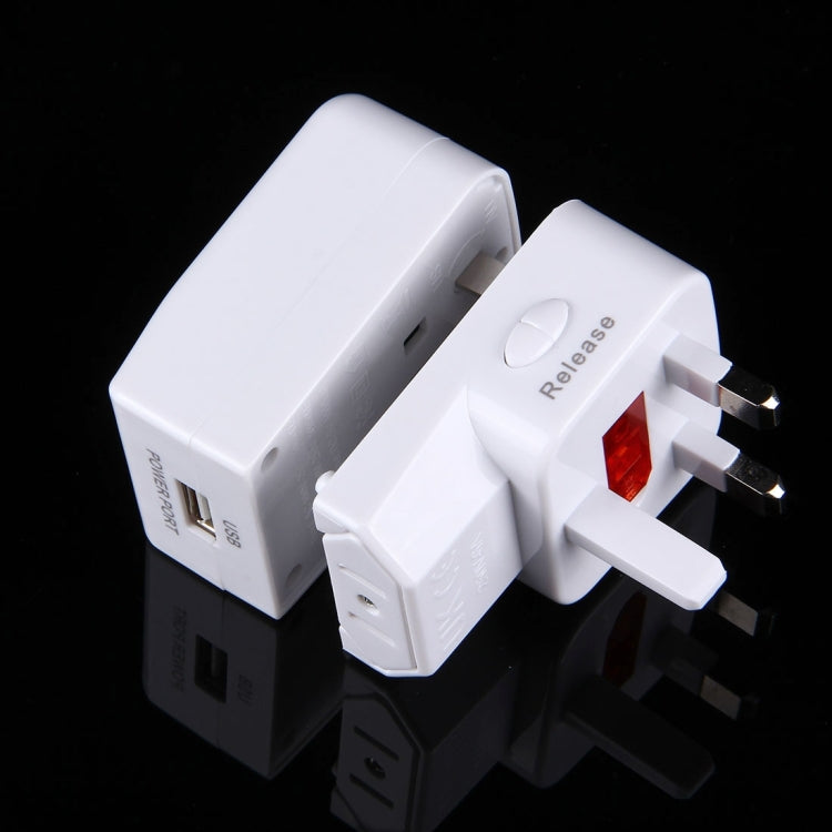 USV Fuse World-Wide Universal Travel Adapter with Built-in USB Charger for US, UK, AU, EU Plug Adapter(White)