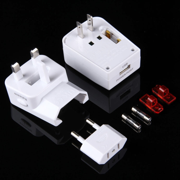 USV Fuse World-Wide Universal Travel Adapter with Built-in USB Charger for US, UK, AU, EU Plug Adapter(White)