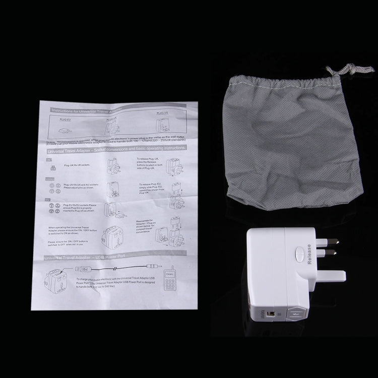 USV Fuse World-Wide Universal Travel Adapter with Built-in USB Charger for US, UK, AU, EU Plug Adapter(White)