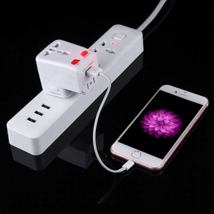 USV Fuse World-Wide Universal Travel Adapter with Built-in USB Charger for US, UK, AU, EU Plug Adapter(White)