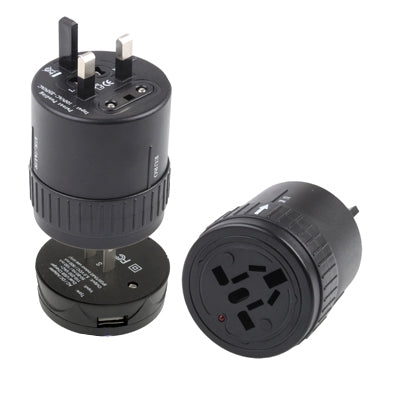 Universal Rotation Type US / EU / AU / UK Travel AC Power Adaptor Plug with USB Charger Socket(Black)