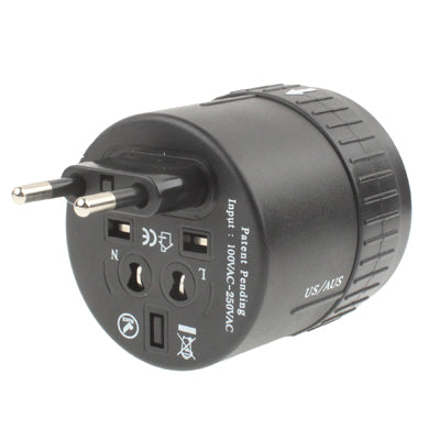 Universal Rotation Type US / EU / AU / UK Travel AC Power Adaptor Plug with USB Charger Socket(Black)