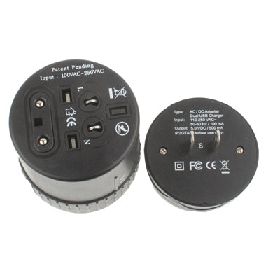 Universal Rotation Type US / EU / AU / UK Travel AC Power Adaptor Plug with USB Charger Socket(Black)