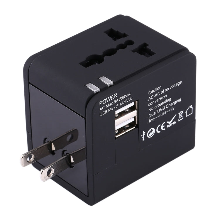Plug Adapter, Universal US / EU / UK / AU Power Connection Adaptor with 2 USB Ports, CE/FCC/ROHS Certificated(Black)