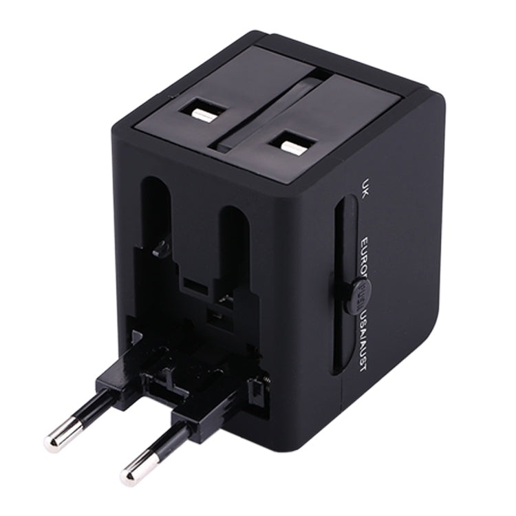 Plug Adapter, Universal US / EU / UK / AU Power Connection Adaptor with 2 USB Ports, CE/FCC/ROHS Certificated(Black)