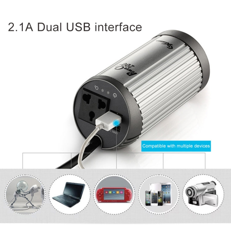 200W DC 12V to Ion-AC 220V Power Inverter with Dual USB Ports(Silver)