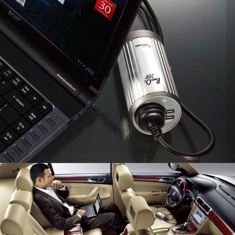 200W DC 12V to Ion-AC 220V Power Inverter with Dual USB Ports(Silver)