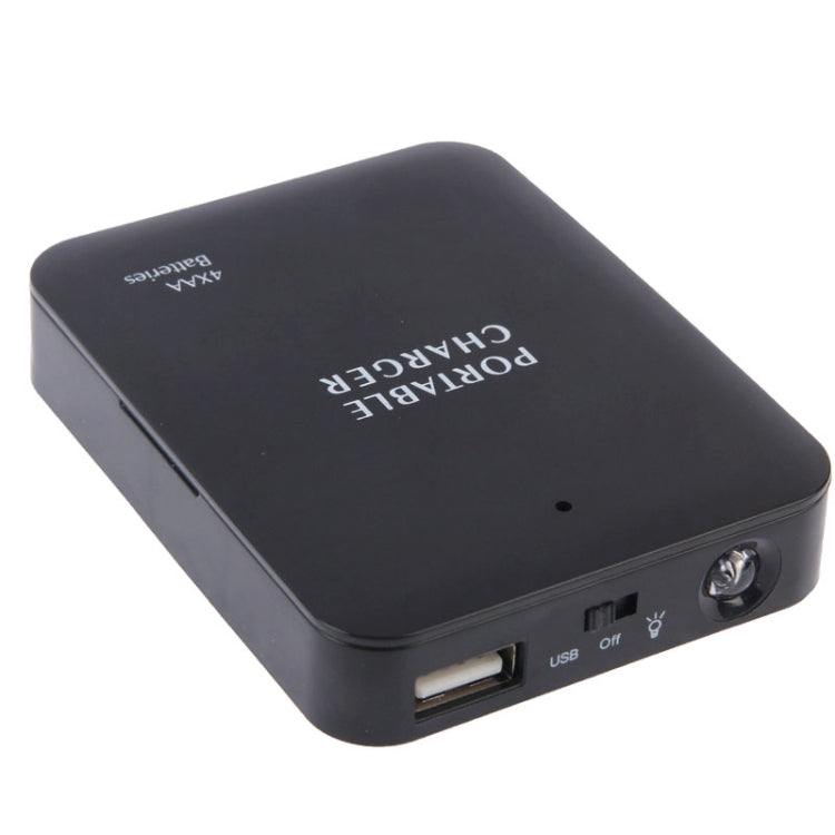 USB 2.0 4 x AA Batteries Box Portable Charger with Flashlight