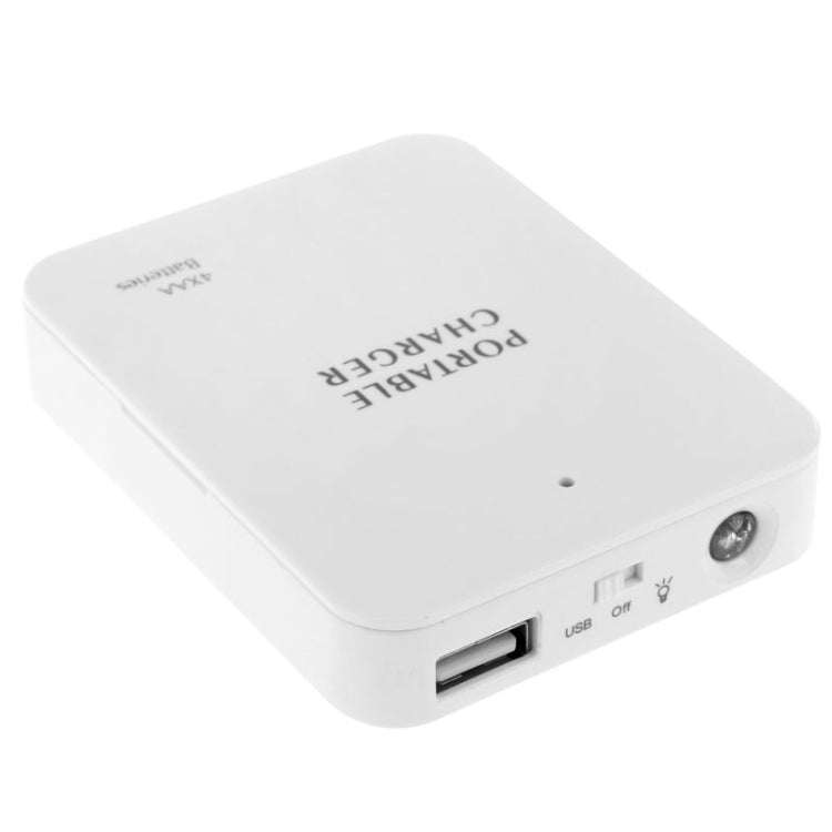 USB 2.0 4 x AA Batteries Box Portable Charger with Flashlight
