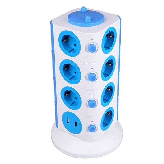 SAFEMORE 4 Layers with 15 EU Outlets and 2 USB Ports Smart Power Sockets, Overload Protector, EU Plug, Cable Length: 2m
