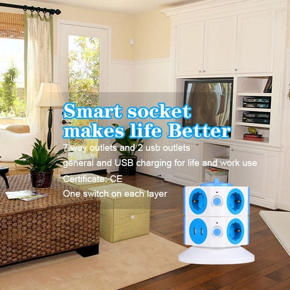 SAFEMORE 4 Layers with 15 EU Outlets and 2 USB Ports Smart Power Sockets, Overload Protector, EU Plug, Cable Length: 2m
