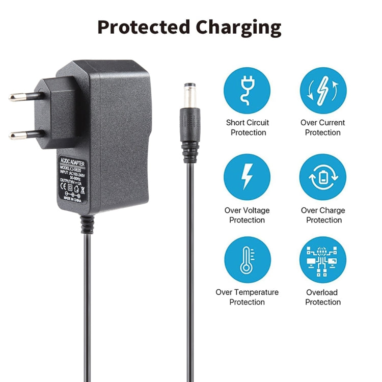 EU Plug AC 100-240V to DC 6V 2A Power Adapter, Tips: 5.5 x 2.1mm, Cable Length: 1.1m(Black)