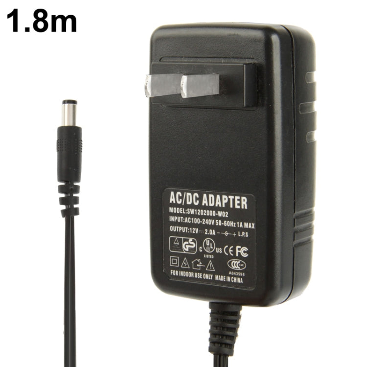 High Quality US Plug AC 100-240V to DC 12V 2A Power Adapter, Tips: 5.5 x 2.5mm, Cable Length: 1.8m