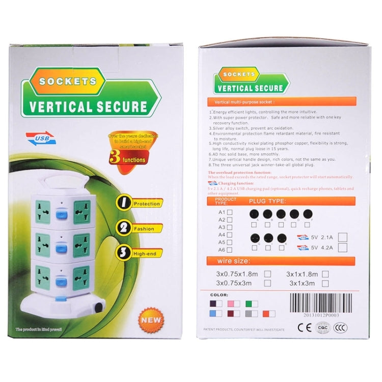 3 Layers with 12 US Outlets and 6 USB Ports Smart Power Sockets, Overload Protector, US Plug, Cable Length: 1.5M