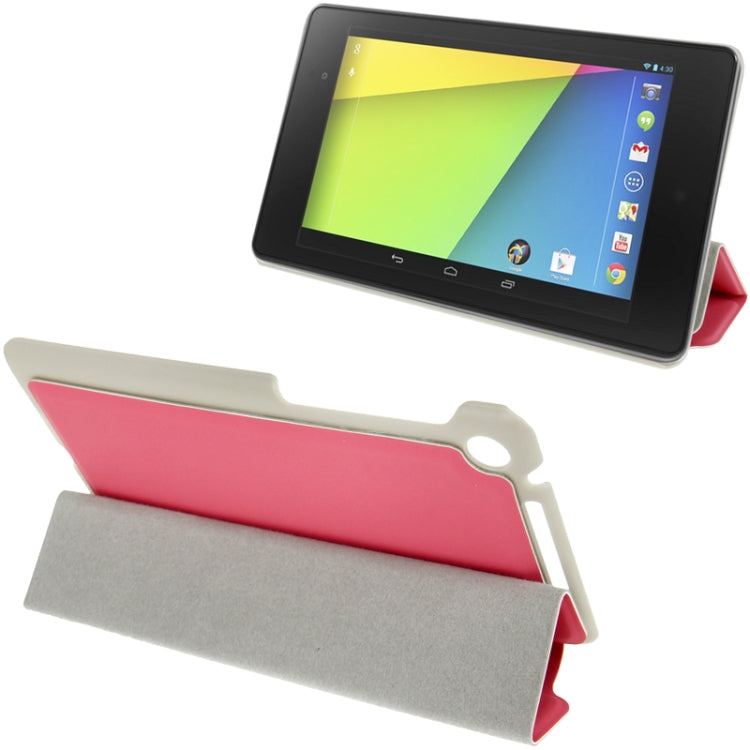 3-floding Fabric Texture Flip Leather Case with Holder for Google Nexus 7 (2013 Version), Magenta(Magenta)