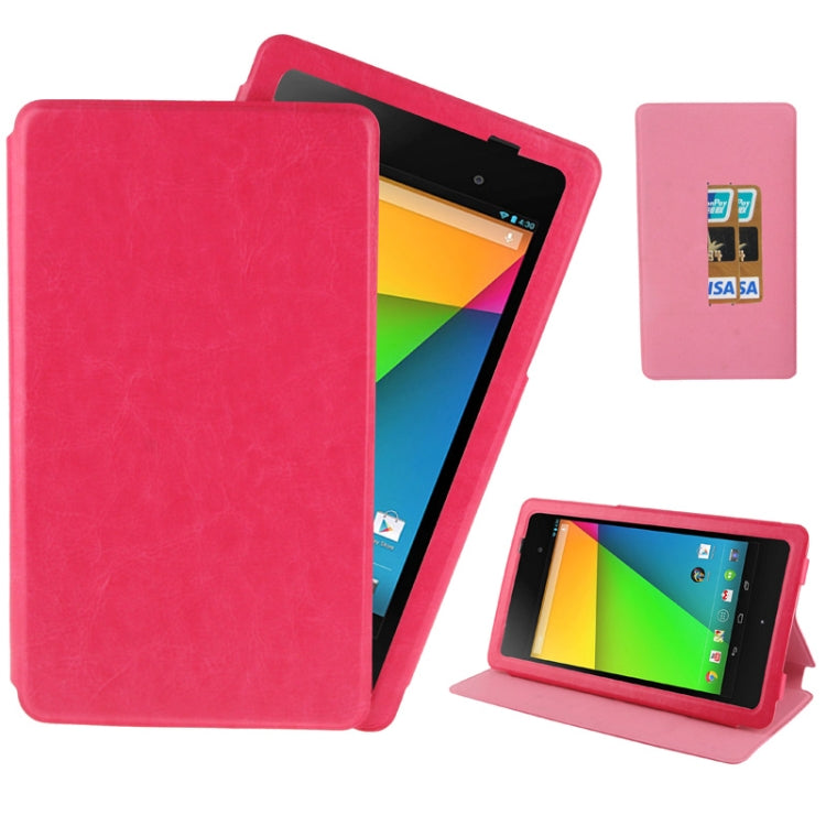 Crazy Horse Texture Detachable Leather Case with Credit Card Slot & Holder for Google Nexus 7 (2013 Version), Magenta(Magenta)