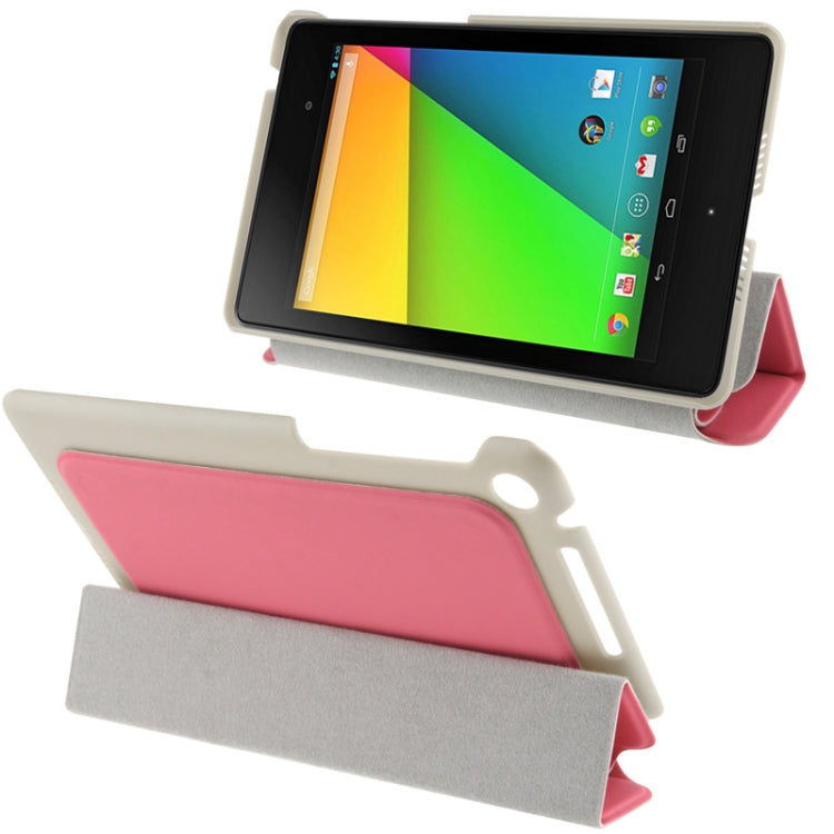 3-folding Cloth Texture Leather Case with Holder for Google Nexus 7 (2013 Version), Pink(Pink)