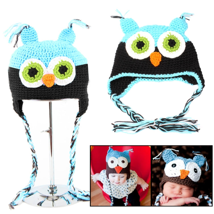 Owl Style Pure Hand-woven Wool Warm Baby Ear Hat (Baby + Black)(Baby Blue)