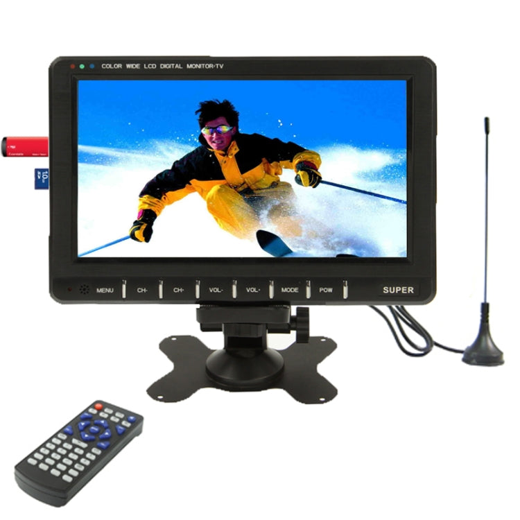 9.8 inch Wide LCD mini monitor/Analog TV with FM Radio, Support SD/MMC Card, USB flash disk(Black)
