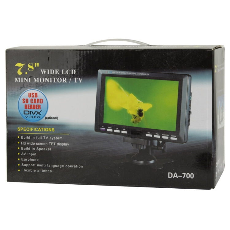 7.8 inch Wide LCD Mini Monitor / Analog TV with wide View Angle, Support SD / MMC Card, USB Flash Disk, AV In Function (DA-701C)