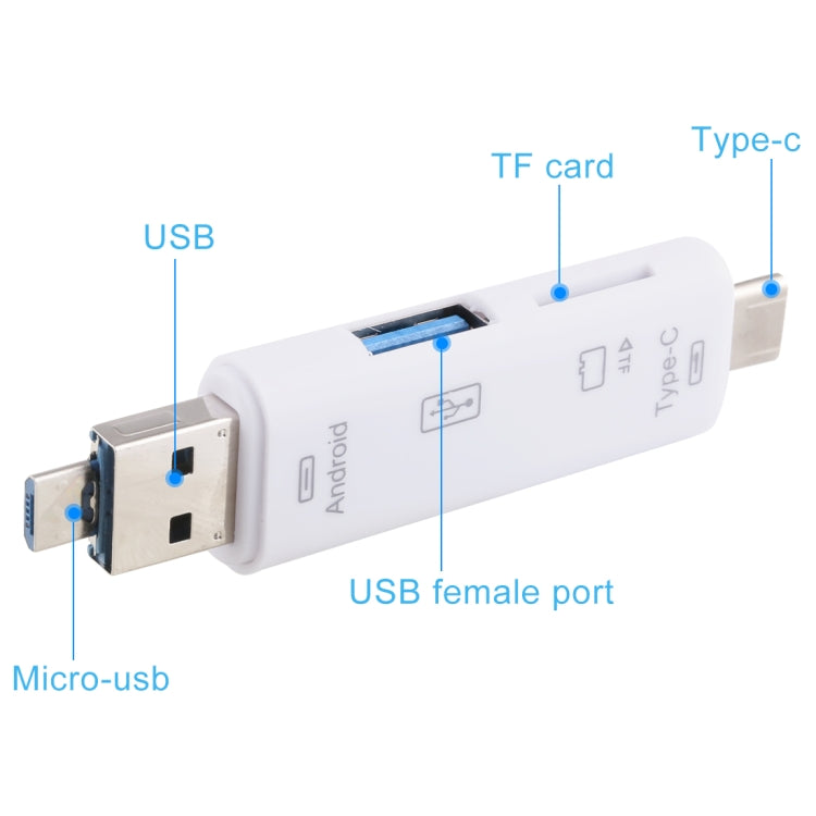 D-188 3 in 1 TF & USB to Micro USB & Type-C Card Reader OTG Adapter Connector