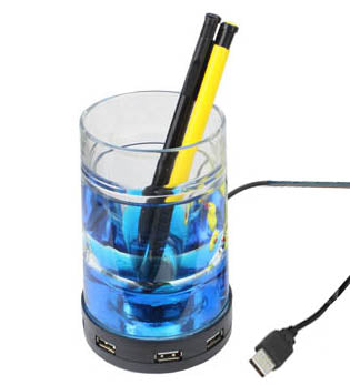 Pen Holder Shaped USB 2.0 4 Ports Hub with colorful light