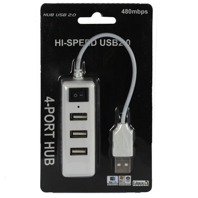 4 Ports USB 2.0 HUB with Switch, Plug and Play(White)