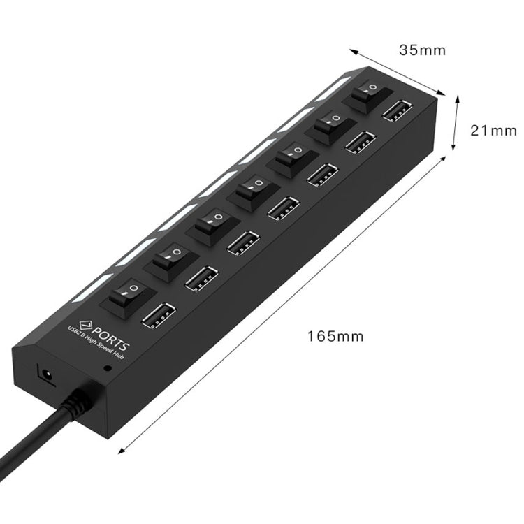 7 Ports USB Hub 2.0 USB Splitter High Speed 480Mbps with ON/OFF Switch / 7 LEDs