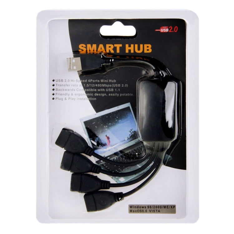 Universal 4 Ports USB 2.0 480Mbps High Speed Cable Hub for PC(Black)