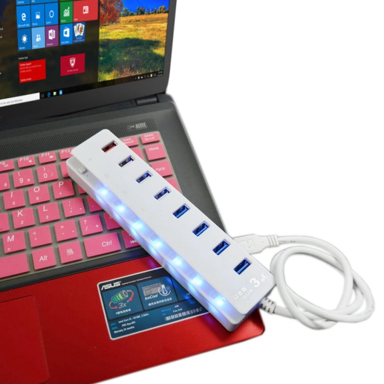 4 Port USB 3.0 + 3 Port USB 2.0 + 1 Port Fast Charging Hub with ON/OFF Switch (CQT-3008)(White)