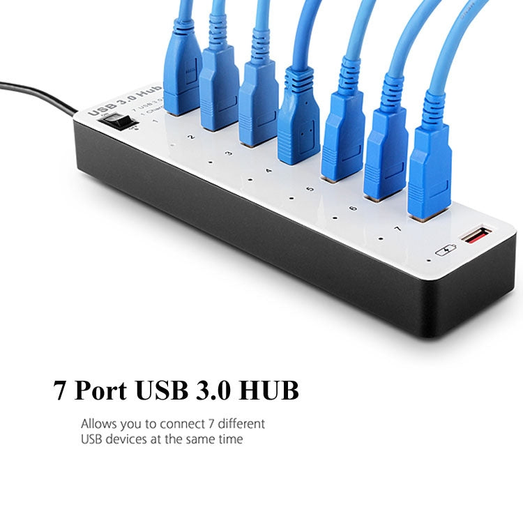 7 Port USB 3.0 + 1 Port Fast Charging Hub with ON/OFF Switch (BYL-3012)(White)
