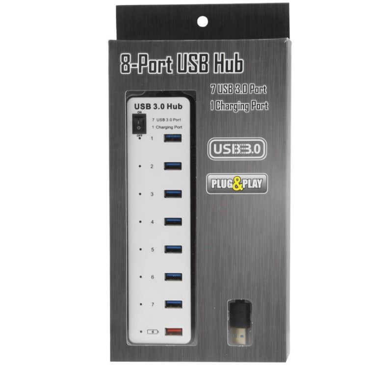 7 Port USB 3.0 + 1 Port Fast Charging Hub with ON/OFF Switch (BYL-3012)(White)