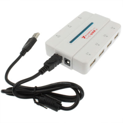 Hi-speed 7-Ports USB 2.0 HUB, Plug and Play (White)