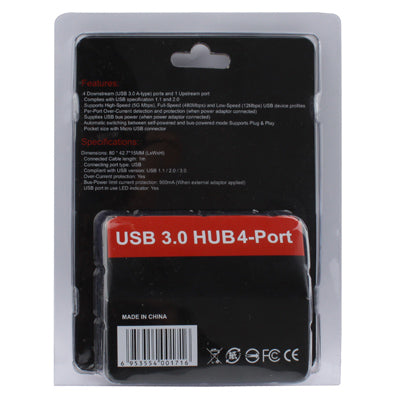 USB 3.0 4 Port HUB up to Super High Speed 5Gbps Support Win7
