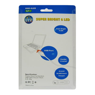 USB Super Bright 6 LED Lamp Light for PC Laptop(Black)