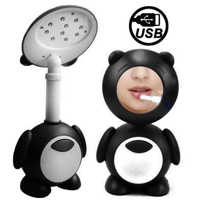 USB Powered Cartoon Panda 10 LED Desk Lamp with Mirror
