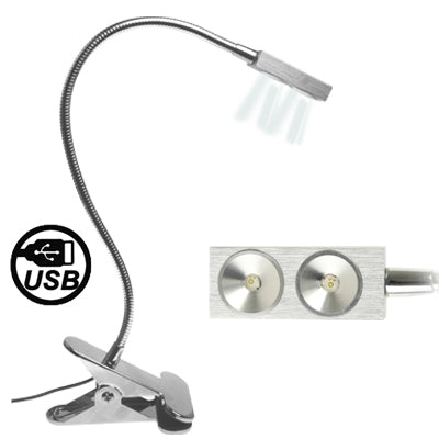 2 x 1W USB LED Table Lamp with Clip and Switch