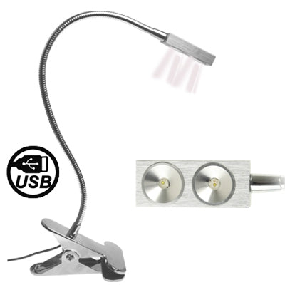 2 x 1W USB LED Table Lamp with Clip and Switch