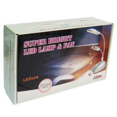 Super Bright USB 14 LED Lamp and Fan for PC(White)