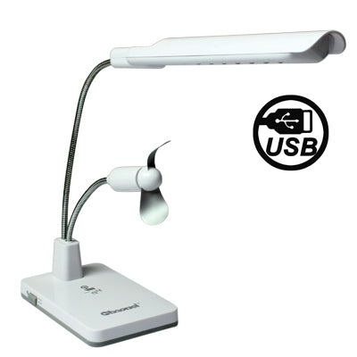 Flexible 14-LED Desktop Energy-saving USB Lamp Table Light Desk Lamp with Mini Fan (CW8733F)(White)