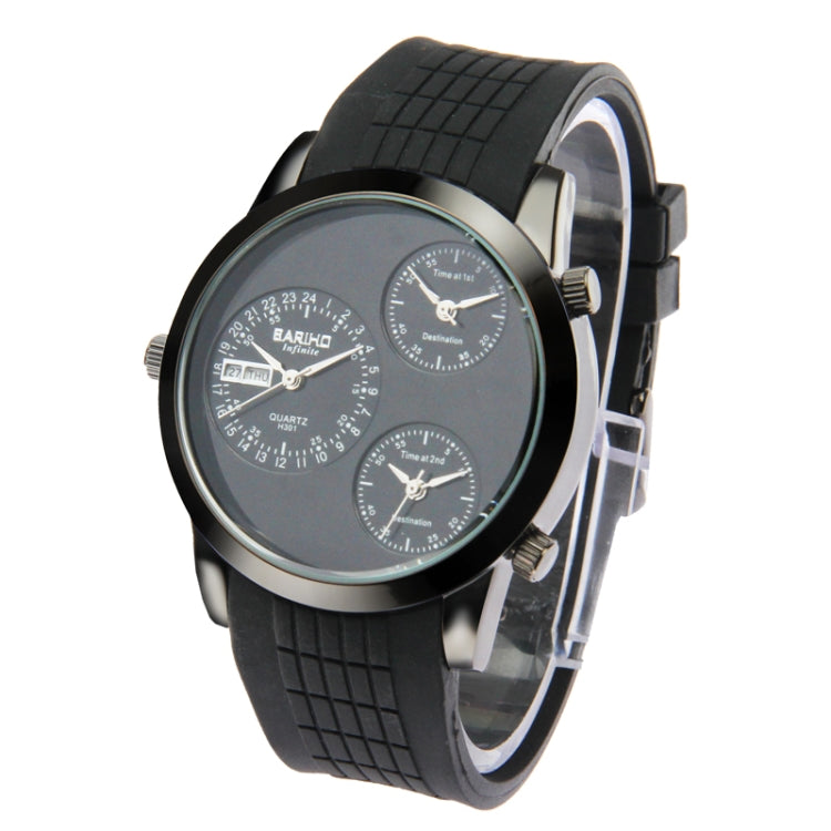 Fashion 3 Dial Quartz Wrist Calendar Watch with Silicone Strap