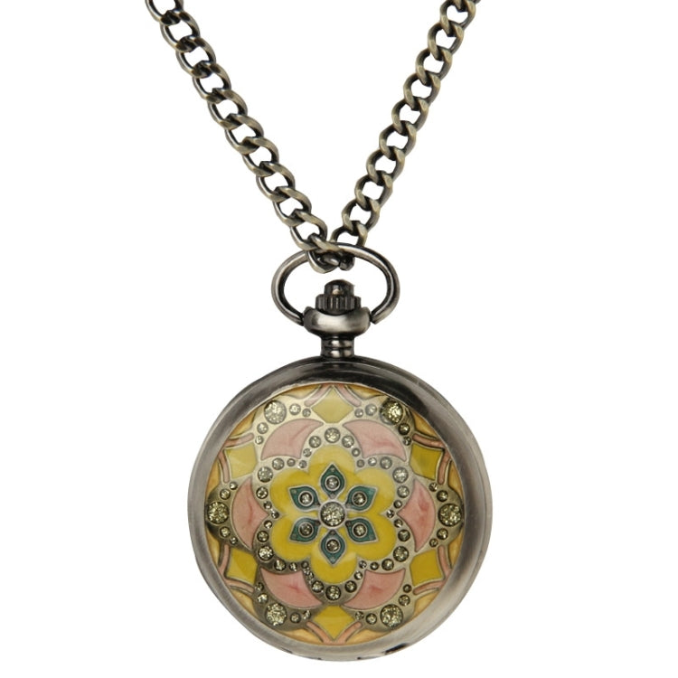 Retro Flower Pattern Quartz Movement Pocket Watch with Hanging Chain