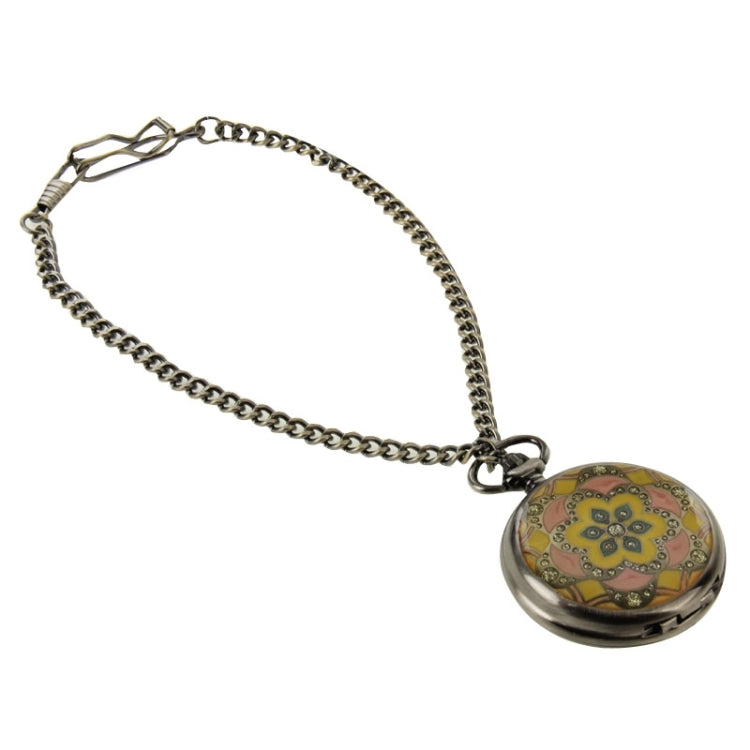 Retro Flower Pattern Quartz Movement Pocket Watch with Hanging Chain