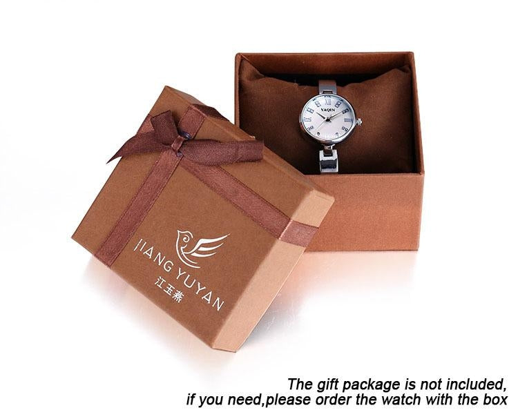 YAQIN Rhinestone & Roman Number Small Simple Round Dial Women Quartz Watch with Alloy Band(White)