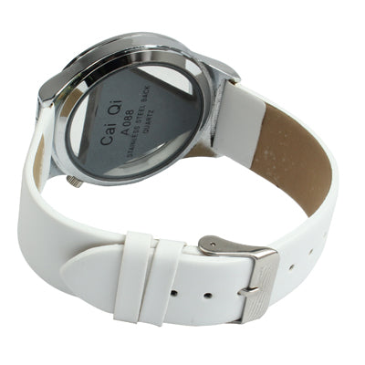 Stylish Question Mark Style Quartz Wrist Watch Wristwatch with Leather Band (White)