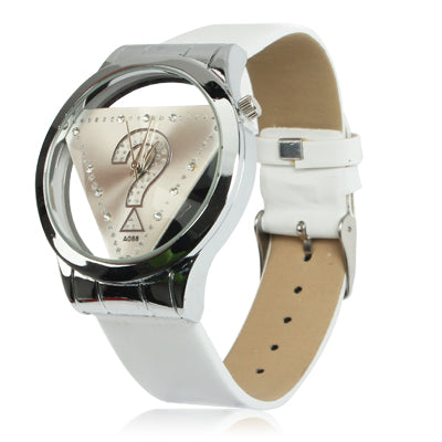 Stylish Question Mark Style Quartz Wrist Watch Wristwatch with Leather Band (White)