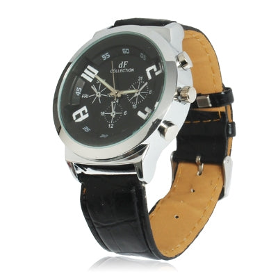 Stylish Quartz Wrist Watch Wristwatch with Leather Band (Black)