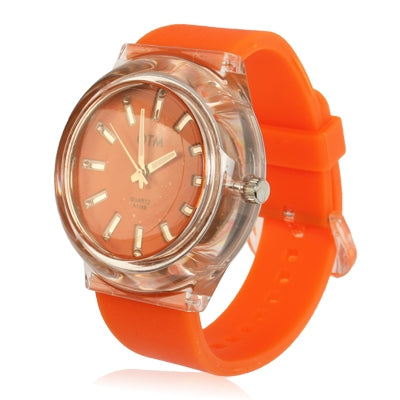 Classic Round Style Quartz Wrist Watch with Silicone Band (Orange)